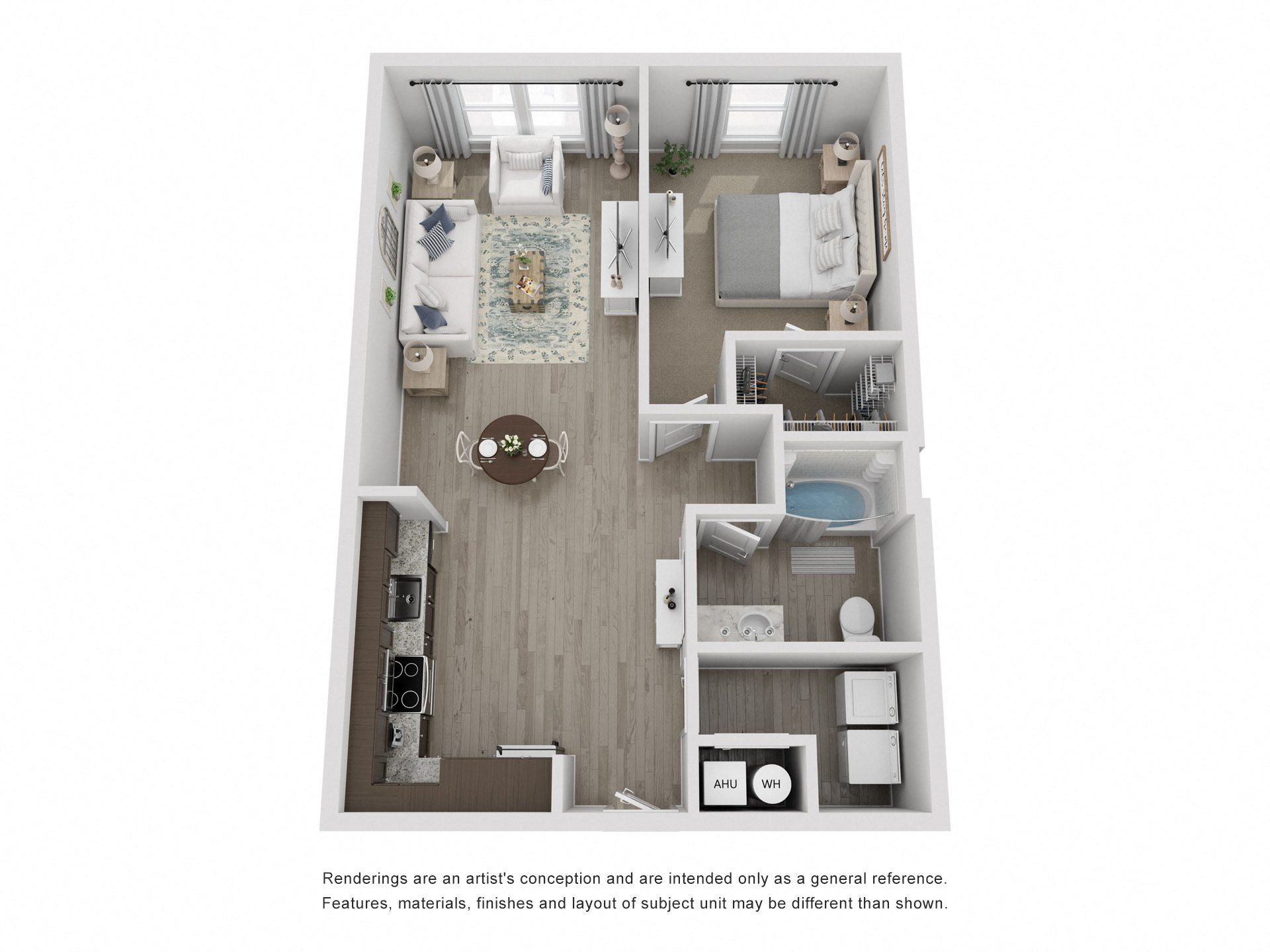 Floor plan for 1 bed, 1 bath, 816 sqft